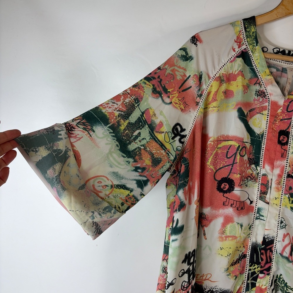 Melissa McCarthy Seven7 Tunic Top Womens 1X Multicolor Graffiti Print Lace Trim - Picture 3 of 9